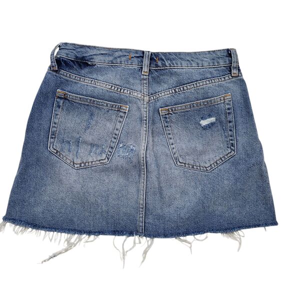 Free People We The Free Mini Skirt Womens 27 Denim Distressed Button Fly A-Line - Picture 9 of 9